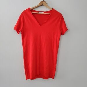 Zara Trafaluc Red V-Neck Raw Hem T-Shirt Mini Dress